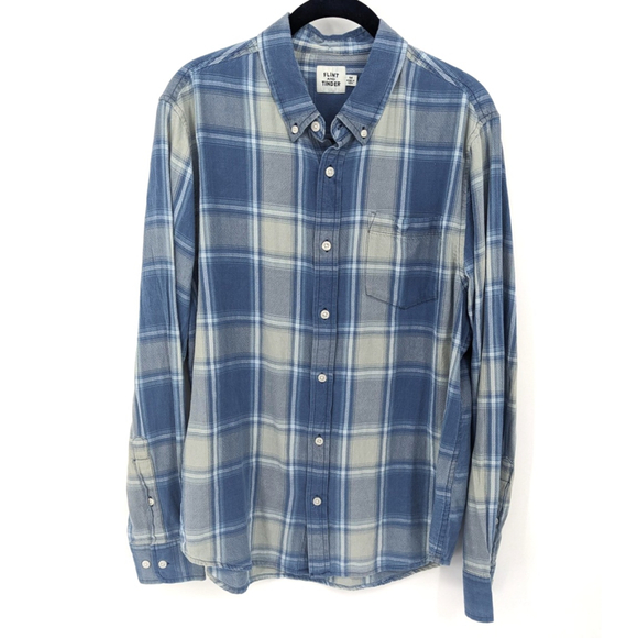 Flint and Tinder Shirt Mens Medium Blue Plaid Button Down Organic Cotton Casual - Picture 1 of 9